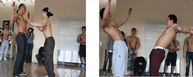 マッチョ腕押し相撲は、マッチョとマッチョによるガチバトル。果たして、絶妙なバランス力と、揺るぎ無い安定感で勝利を勝ち取るのは誰か!?