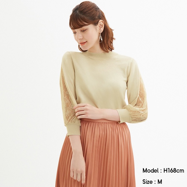 GU／レーススリーブセーター(7分袖)Z+X　（NATURAL）