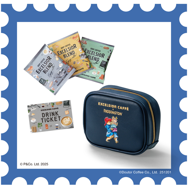 「〈2026 HAPPY BAG〉ポーチ＆ドリップセット」＜価格：3,000円（税込）＞【「エクセルシオール カフェ」×「パディントン（TM）」の初コラボ福袋「2026 HAPPY BAG」は、12月1日より店頭にて予約受付開始！】