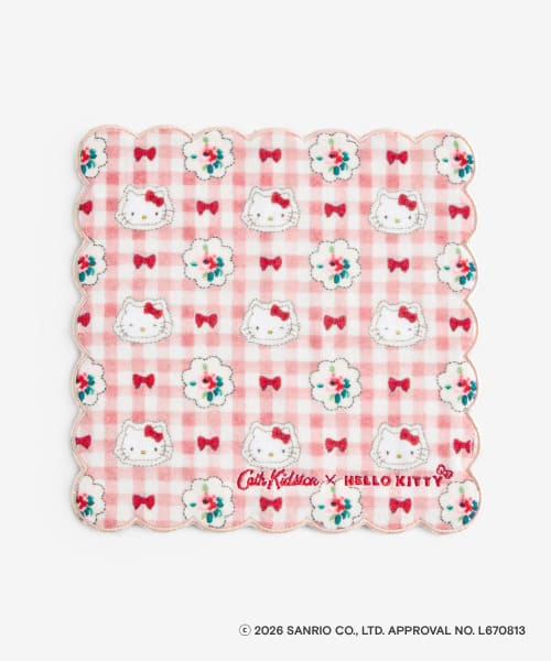 【Cath Kidston × Hello Kitty】スカラップタオルハンカチ Pink 2,200円／フリルトートバッグやフリルポーチ、ティッシュポーチとお揃い！