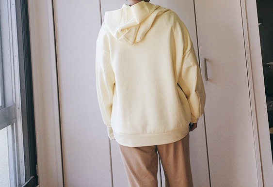 【GU (ジーユー)ダブルフェイスプルパーカ(長袖)】ドロップショルダーでゆるっとキマる