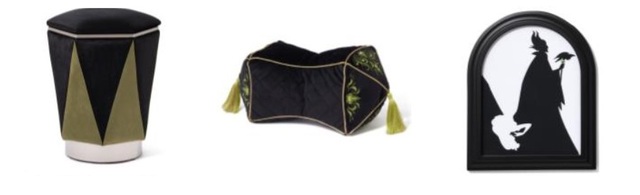 マレフィセント/スツール：￥18,000　　マレフィセント/クッション ブラック：￥4,800　　マレフィセント/アートボード S：￥3,000