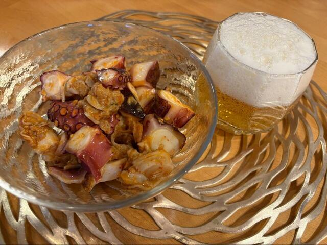 【コストコ タコとホタテのジンジャーマリネ】ホタテの旨みがぎゅっと濃厚で、ビールとも相性バッチリでした♪