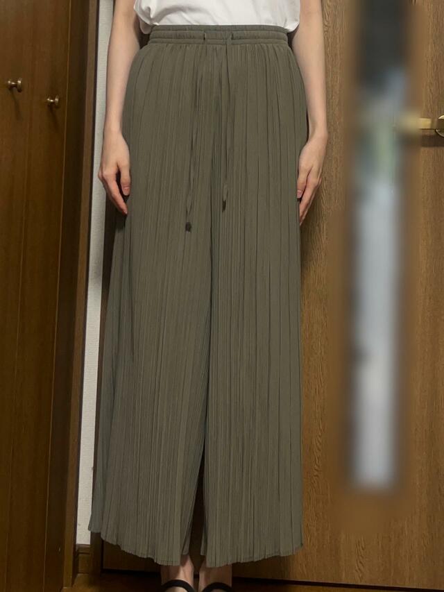 【ワークマン　撥水プリーツセミワイドパンツ】肉感を拾わない素材とデザインです