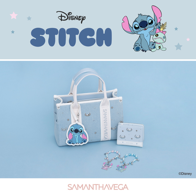 ロゴテープハンドバッグ ¥24,200、折財布 ¥16,280、2wayバッグチャーム ¥5,500|SAMANTHAVEGA(サマンサベガ)「スティッチ」コレクション