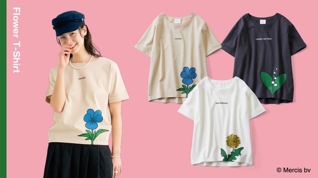 【フェリシモ　ディック・ブルーナさんのお花ロゴトップス（税込3,520円）】ディック・ブルーナ氏が描くお花と、オランダ語の花の名前がプリントされたトップス