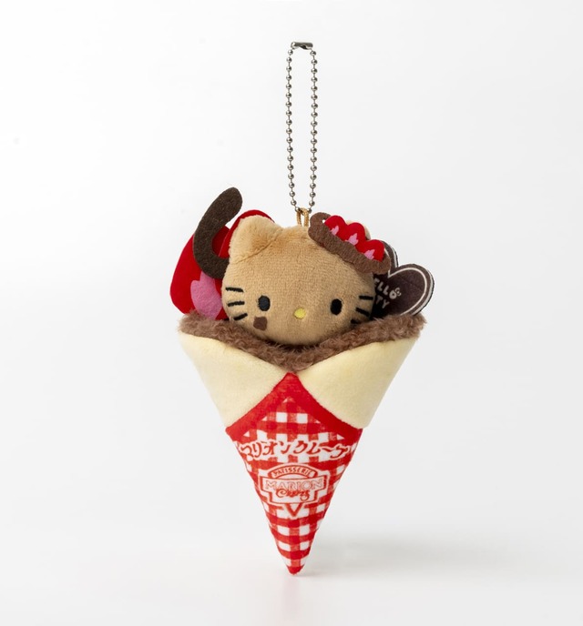 【「マリオンクレープ×HELLO KITTY ぬいぐるみチャームBOOK」（宝島社）】「いちごチョコショコラキティ」は、チョコづくしのクレープに日焼けキティが包まれています