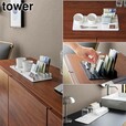 【山崎実業 tower 収納スタンド付きトレー タワー】スタンド部分に2種類の高さの仕切りがあり、自立しない物も立ててディスプレイしながら収納できます◎