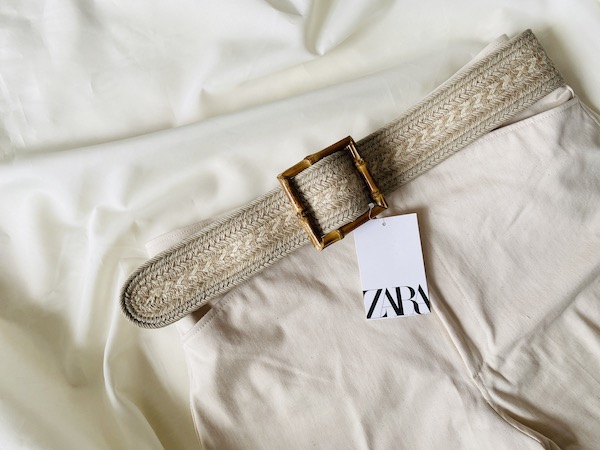 【ZARA】角型バックルベルト　ナチュラル