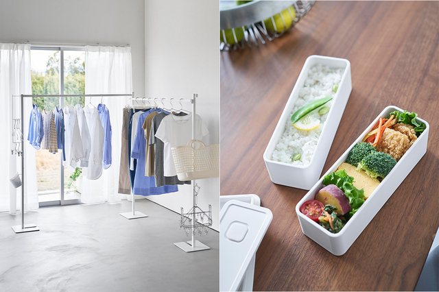 【山崎実業 towerシリーズ新商品】折り畳み室内物干し タワー 2連＆バルブ付き密閉ランチボックス タワー 2段 スリム