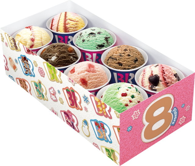 「冬限定デザイン「バラエティボックス」8個入り」＜価格：スモール8コ：2,240円（税込）\レギュラー8コ：2,940円（税込）＞【サーティワンに「トムとジェリー」が初登場！お正月スペシャルセットに“トムの顔アイス”付き限定ハッピーフレンズも！】