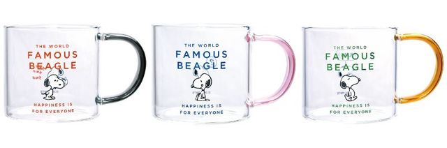 【PEANUTS】耐熱ガラスマグ(レッド/ブルー/グリーン)各2,200円(税込)