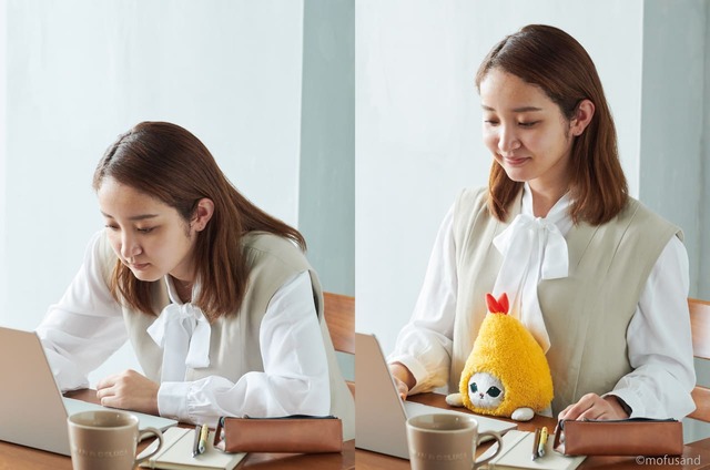 【ふんばるず mofusand】「ふんばるず」を落とさないよう、机とおなかの間にしっかり挟み込むため、自然と背筋が伸び、良い姿勢に