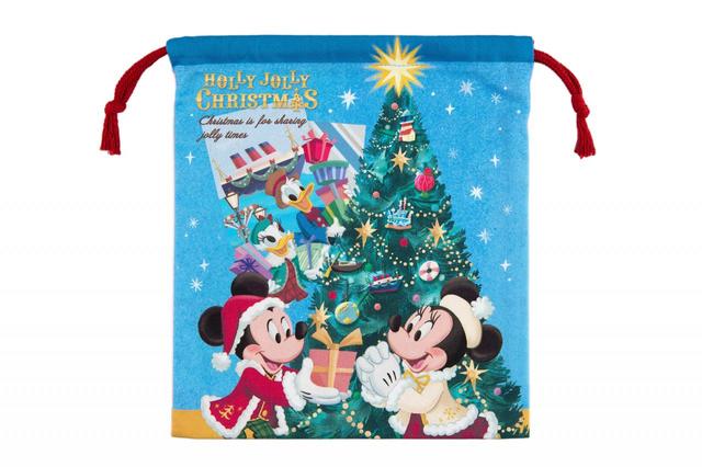 きんちゃく 850円｜サイズ：縦約23×横約20cm｜東京ディズニーリゾート「ディズニー・クリスマス」スペシャルグッズ｜販売店舗：東京ディズニーランド「ディズニー＆カンパニー」、東京ディズニーシー「エンポーリオ」｜発売日：2022年11月7日（月）