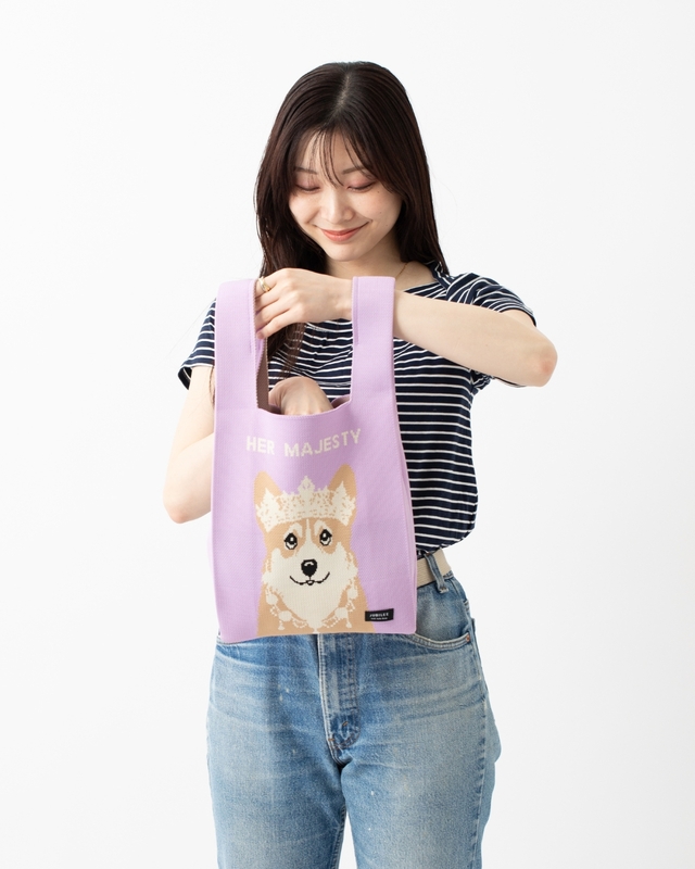 【Jubilee ニットトートバッグ イギリスデザイン/パープル】ちょっとしたお買い物のエコバッグにもおすすめ