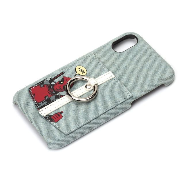 iPhone X用　MARVELハードケースポケット＆リング付き デッドプール／デニム