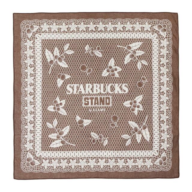 「STARBUCKS STAND by BEAMS コーヒーチェリー バンダナ(ブラウン)」<価格:2,970円(税込)>【毎日のコーヒーシーンを彩るアイテムが勢ぞろい!「STARBUCKS STAND by BEAMS」の定番コレクション『CORE Collection』に第2弾が登場!】