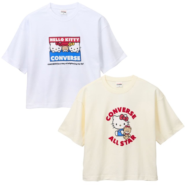 【CONVERSE×HELLO KITTY】プリントTシャツ(ホワイト、アイボリー) 各5,060円