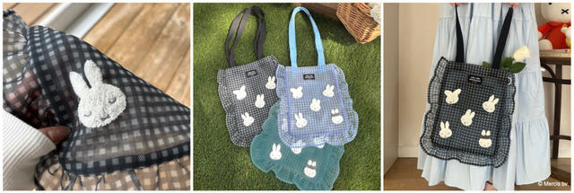 【ミッフィー×MIIA】miffy ギンガムメッシュトート 各￥4,290／ギンガムチェックが目を引くトートバッグ