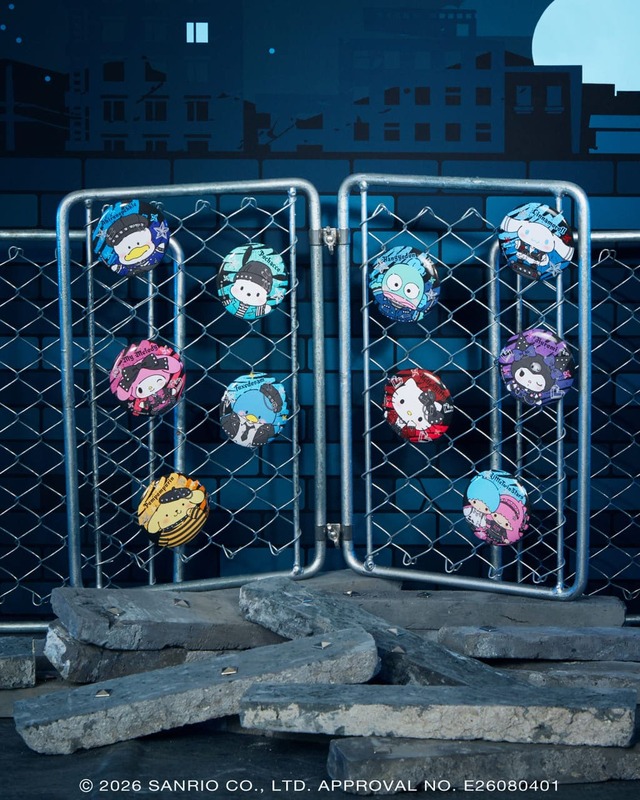 【Happyくじ「Sanrio characters PUNKS PartyHalloween2026〜」】H賞:⽸バッジセット(全5種)/「クロミ・マイメロディ」「シナモロール・リトルツインスターズ」「ハローキティ・ポムポムプリン」「ハンギョドン・タキシードサム」「ポチャッコ・あひるのペックル」の組み合わせ