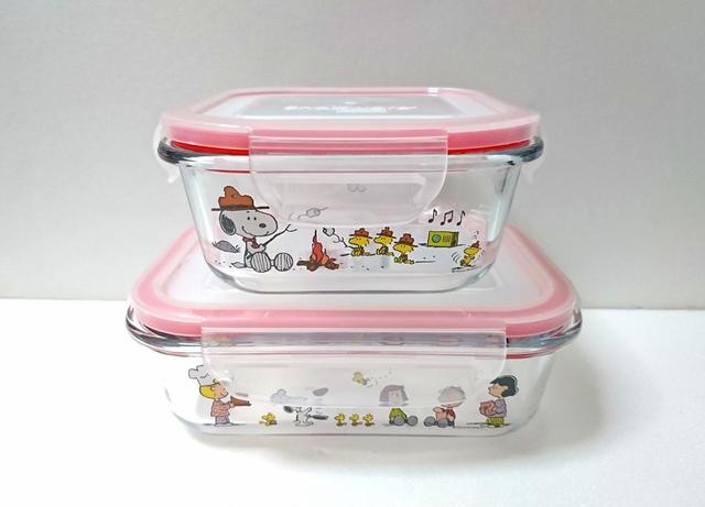 【コレールブランズ　パイレックス スヌーピー密閉ガラス ストレージセット　500ml×2個、630ml×2個　2448円】500mlと630mlの2種類セット。絵柄もそれぞれ異なる