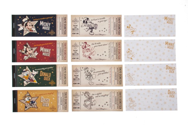 メモセット 1,000円｜縦約5×横約13cm 4個セット、メモ4種類｜東京ディズニーリゾート「ディズニー・クリスマス」2019｜販売店舗：東京ディズニーシー「エンポーリオ」