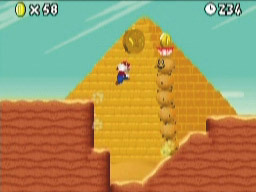 New スーパーマリオブラザーズ／横スクロールアクションの『マリオ』シリーズ作品としては、はじめてヒップドロップや壁キックといったアクションが追加されている。