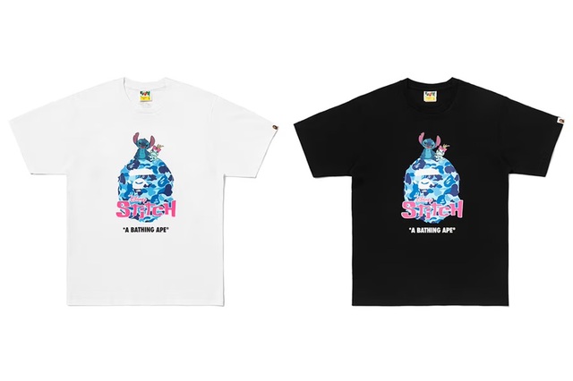 BAPE® X DISNEY STITCH ABC CAMO APE HEAD TEE COLOR: WHITE, BLACK ¥14,300- (税込)【BAPE® × STITCH】