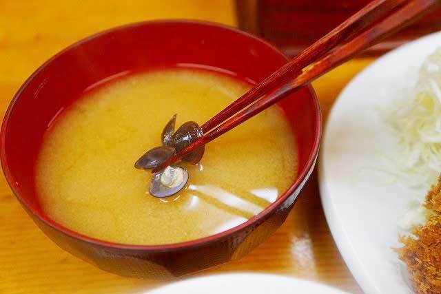 「とんかつ 山家」　ロースかつ定食　味噌汁はしじみ汁