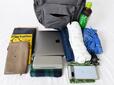 【ワークマン　撥水ライトデイバッグ】14インチノートPC、A5ノート、ハードカバーの書籍、長財布、折りたたみ日傘、弁当箱、500mlペットボトルなどたくさん入りました！