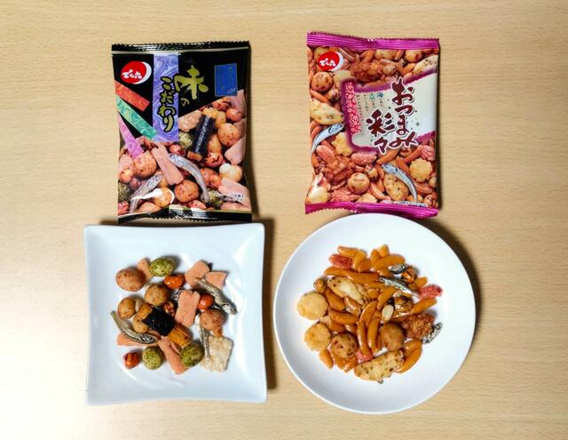 【でん六　大入40袋ペアパック　864g（味のこだわり20袋、おつまみ彩々20袋）　1468円】日本酒に合わせたい豆菓子やあられをミックス