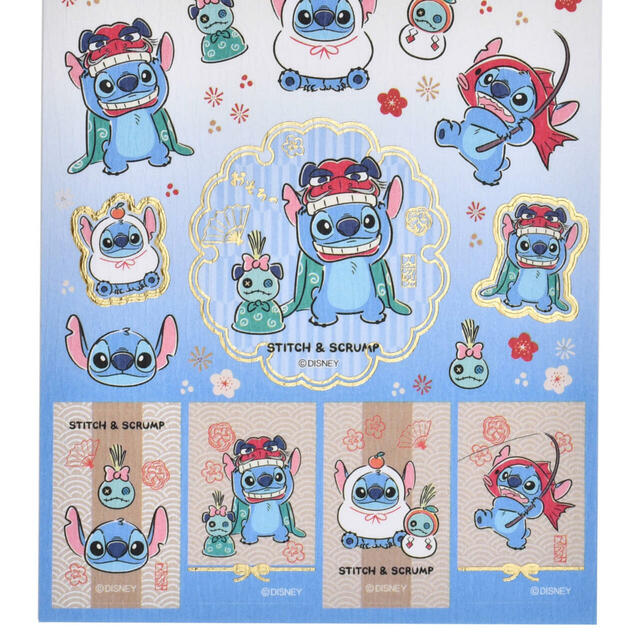 スティッチ＆スクランプ シール・ステッカー 和紙風 Sticker Collection NEW YEAR STITCH 2026 350円
