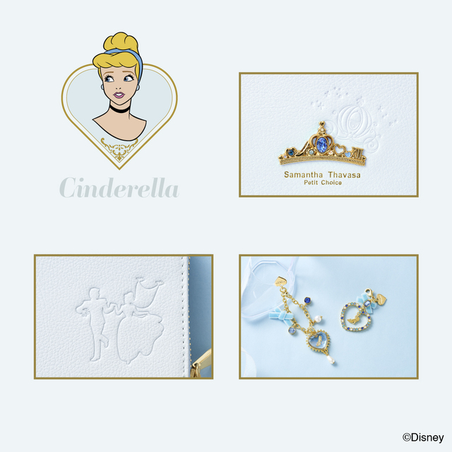 バッグ ¥23,100、長財布 ¥25,300、折財布 ¥23,100、フラグメントケース ¥19,800、スマホストラップ ¥11,000、バッグチャーム ¥6,050、ファスナーチャーム ¥4,400｜サマンサタバサプチチョイス「ディズニープリンセスコレクション」