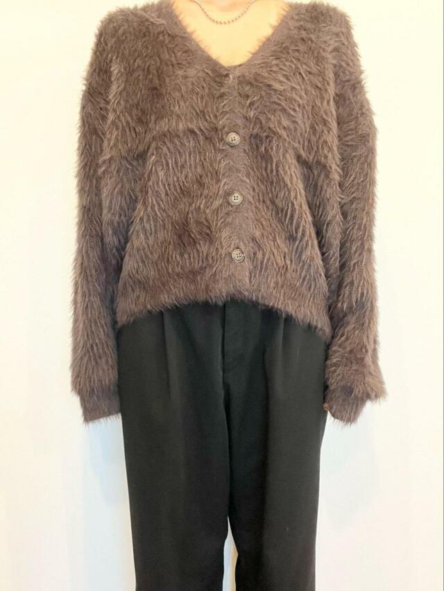 【coca ふんわりシャギーニットカーディガン】カラーはブラウン、チャコール、グレー、ライトピンクがあります