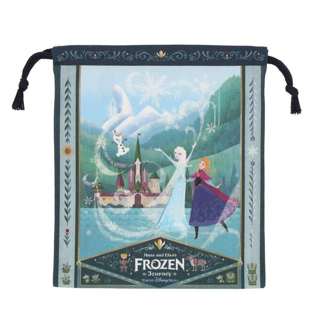 きんちゃく 850円｜「アナとエルサのフローズンジャーニー」をテーマにしたグッズ｜東京ディズニーシー新テーマポート「ファンタジースプリングス」｜販売店舗：東京ディズニーシー「エンポーリオ」｜発売日：2024年5月28日（火）