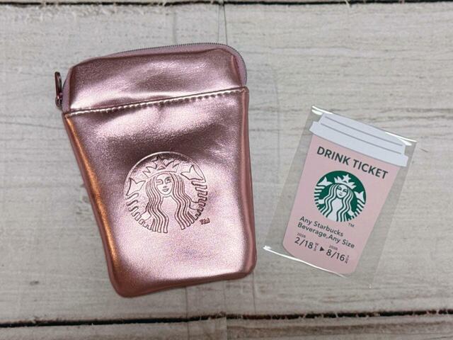 ドリンクチケットとカップ型のポーチのセット！【SAKURA2026 スターバックス ミニポーチギフトピンク（ドリンクチケット付）】
