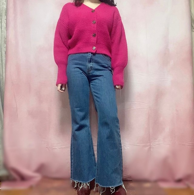 【GRL（グレイル）】デニムフレアパンツ／ブルーSサイズ着用