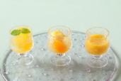 トッピング（左：みかん寒天　中：みかん白玉　右：みかんソース）