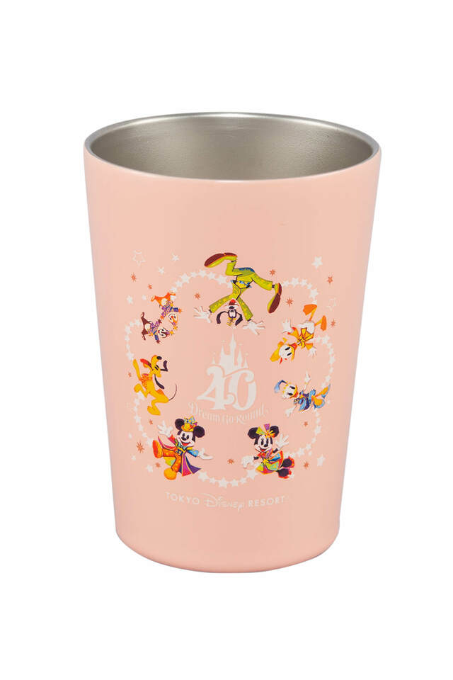 タンブラー&コースター 3,700円|サイズ:(ステンレスタンブラー)直径約9×高さ約12cm、(コースター)直径約10cm|東京ディズニーリゾート40周年“ドリームゴーラウンド”スペシャルグッズ|発売日:2023年4月10日(月)|販売店舗:東京ディズニーランド「グランドエンポーリアム」、東京ディズニーシー「エンポーリオ」