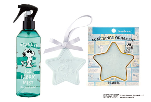 ピーナッツ　アイスファブリックミスト　ラベンダーミント　1,760円、ピーナッツ　フレグランスオーナメント　ラベンダーミント　880円