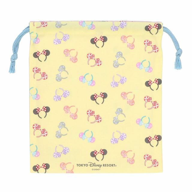 きんちゃくセット 1,700円｜サイズ：1枚あたり）縦約23×横約20cm、2枚セット｜東京ディズニーリゾート くすみパステルのカチューシャ柄グッズ｜販売店舗：東京ディズニーランド「ビレッジショップス」、東京ディズニーシー「エンポーリオ」｜発売日：2023年7月6日（木）