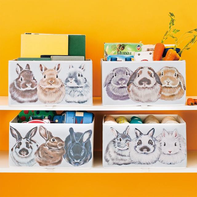 棚がうさぎまみれになる　むぎゅっと並んだうさぎ収納ボックス