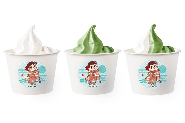 【不二家「Smile Switch Festa 2025 in GINZA」】「ソフトクリーム」＜プレミアムmilkyソフトクリーム・特撰抹茶・ミックス＞ カップ 各500円　※イートイン限定