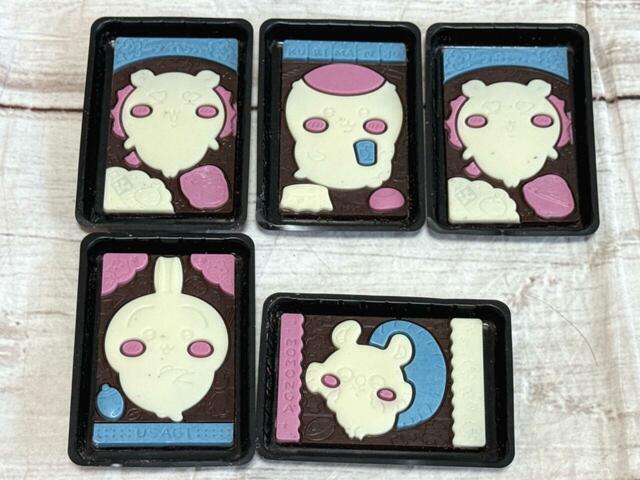 5点購入して出たチョコレートはこんな感じ。推しのハチワレが出なかったのが残念です