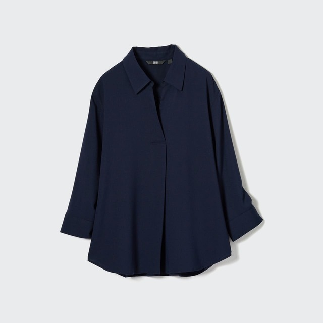 【ユニクロ・商品画像】「レーヨンスキッパーブラウス」(カラー:NAVY)