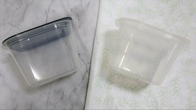 【無印良品VSセリア フードコンテナ対決】正方形サイズも蓋を入れ替えて閉まりました