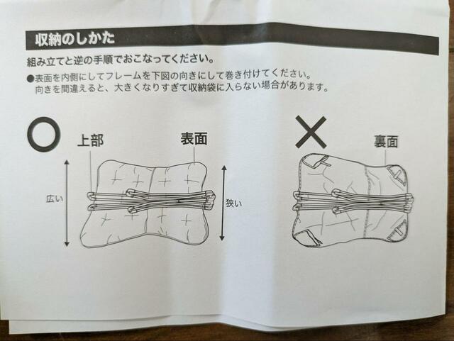 【ニトリ 洗える＆はっ水 バタフライチェア（S01SS）ブラック】収納時はクッション面が内側、上下の向きにも注意