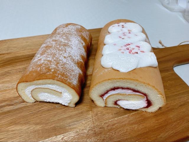 【成城石井 北海道産純生クリーム入りロールケーキ／苺と北海道産純生クリーム入りのロールケーキ】大きさにも違いがある2種類のロールケーキ