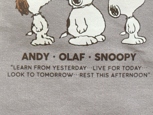 イラストの下には「ANDY・OLAF・SNOOPY」のロゴ入り
