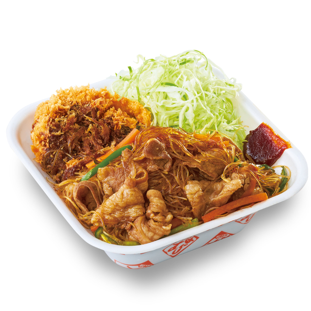 牛春雨プルコギとメンチカツの合い盛り丼弁当